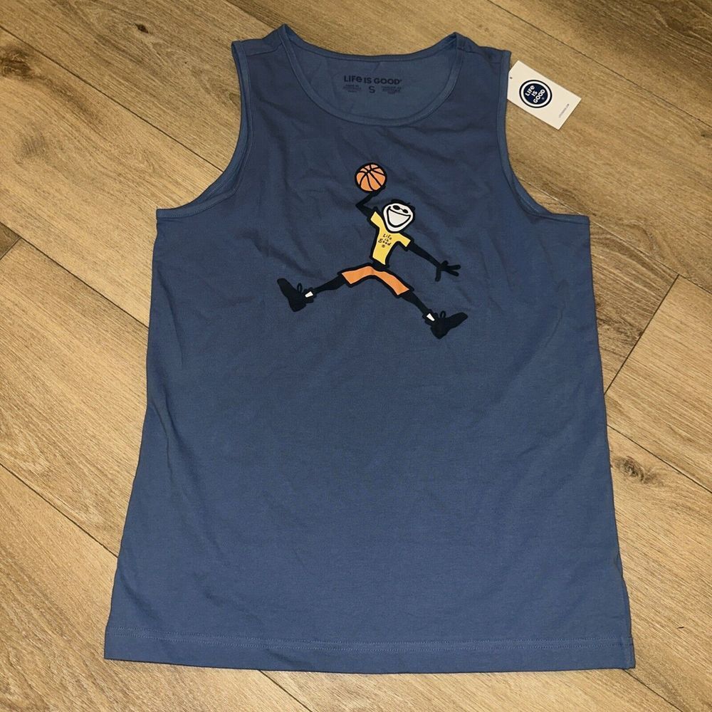 Life Is Good Air Jake Basketball Men's Sleeveless‎ Tank Size Small Blue NEW
